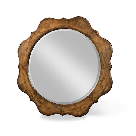 Round Mirror with Decorative Wood Frame